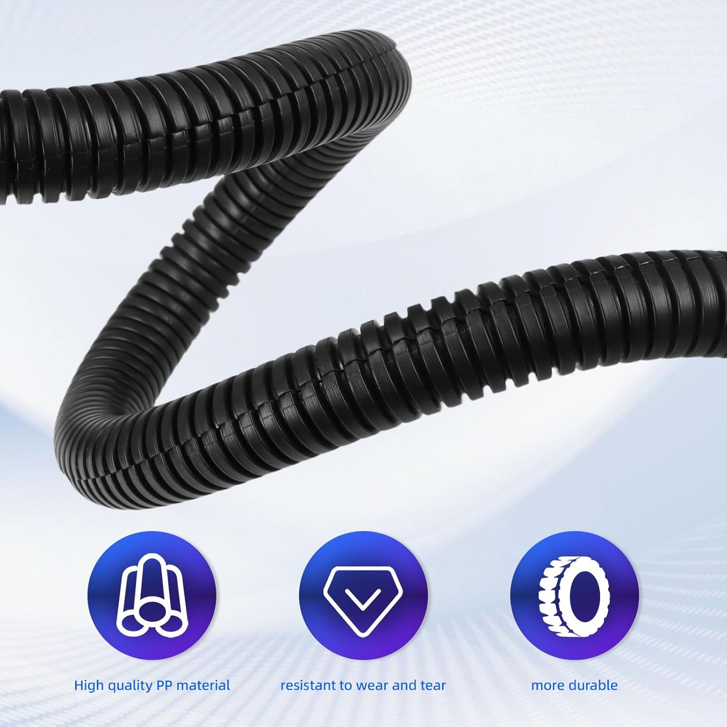 Split Wire Loom Tubing,10,25ft Cord Protectors from Pets No Chew, Flexible Wire Covers Cord Protectors, Protective Split Cable Sleeve for Automotive Home Industrial Wires(Black, 0.46inch-25ft)