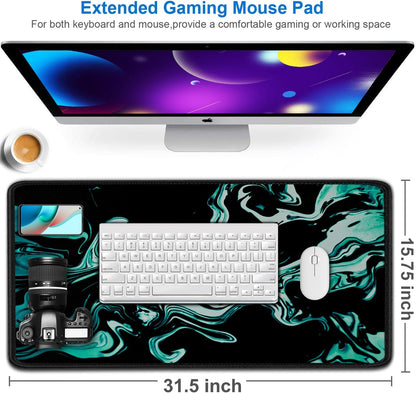 Large Mouse Pad, 31.5x15.7 inch Large Extended Computer Keyboard Mouse Mat, Water Resist Non-Slip Mousepad Rubber Base Long XXL Desk Mouse Pad for Gaming, Office & Home, Marble Cyan