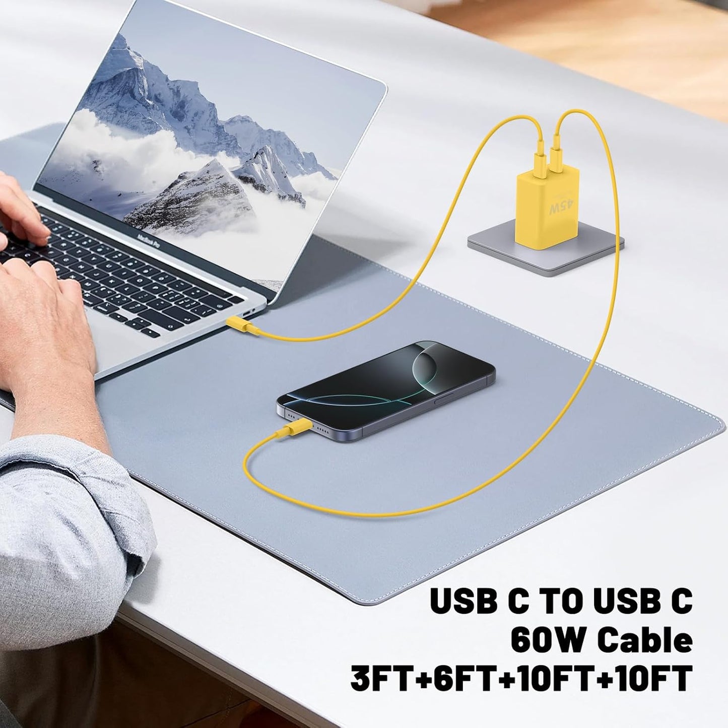 iPhone 16 15 Pro Max Charger Fast Charging,45W Dual Port USB C Fast Charger Block [2-Pack] & Extra Long 60W 3/6/10/10FT USB C Cable - PD Quick Adapter 3.0 for iPhone 16 15/16 15Pro/16 15 Plus.