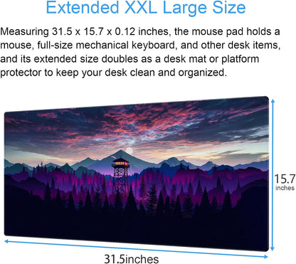 Fantasy Mouse Pad Large Gaming Mousepad Full Desk Computer Pad, Purple Black Anime Art Desk Pad Keyboard and Mouse mat with Stitched Edges, 31.5 x 15.7 inches Non-Slip Washable Colorfast