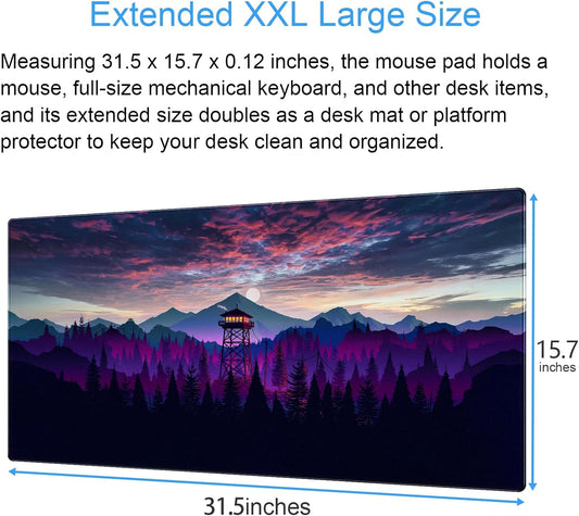 Fantasy Mouse Pad Large Gaming Mousepad Full Desk Computer Pad, Purple Black Anime Art Desk Pad Keyboard and Mouse mat with Stitched Edges, 31.5 x 15.7 inches Non-Slip Washable Colorfast