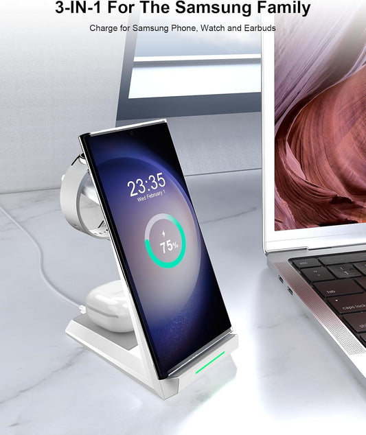 Wireless Charging Station for Samsung - NANAMI 3 in 1 Wireless Charger for Multiple Devices, Fast Charger Stand for Galaxy S25 S24 S23 Ultra S22 S21 Z Flip Fold 4,Watch 6/5/5 Pro/4/3,Galaxy Buds 2 Pro