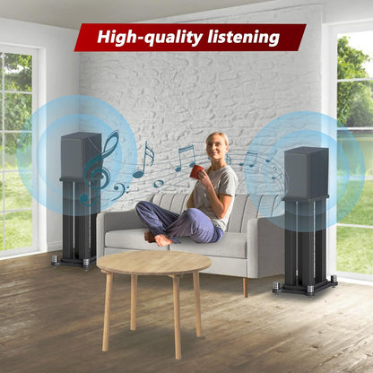 A Pair of Universal Speaker Stands, Heavy Duty Speaker Stands Holds Bookshelf Speaker Satellite Speaker Large Speaker, Vibration-Absorbing MDF Design, Holds 88lbs Speaker (Black, 70cm/27.5in)