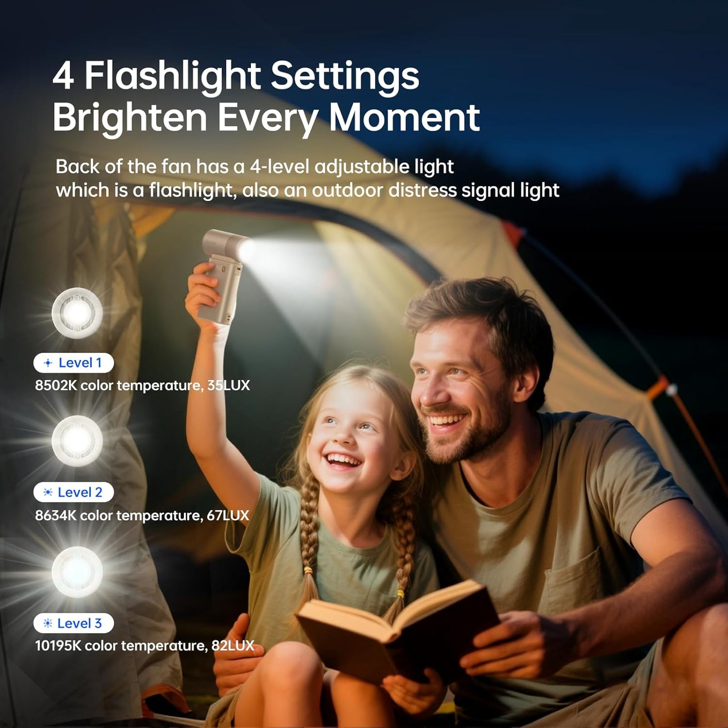 JISULIFE Portable Handheld Fan Ultra2, 9000mAh Max 25 Hrs, 5 IN 1, 100 Speed Turbo Fan Rechargeable 18W Power Bank with Flashlight, Metal Shell Multi-Function Travel Essentials Gifts for Men-Brown