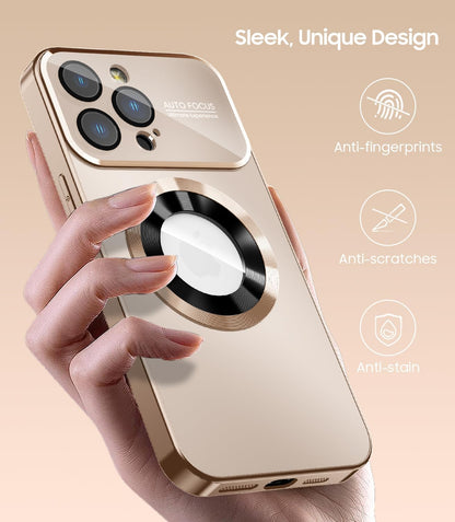 Magnetic for iPhone 13 Pro Max Case, Compatible with MagSafe, Built-in Camera Lens Protector, Logo View, Military Grade Drop Proof Phone Case Cover, Desert Titanium