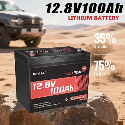 2 Pack 12V 100Ah Mini LiFePO4 Battery, Built-in 100A BMS,1280Wh Deep Cycle Rechargeable Lithium Battery 6000+ Cycles 10-Year Lifespan for RV, Solar, Marine and Home Energy Storage