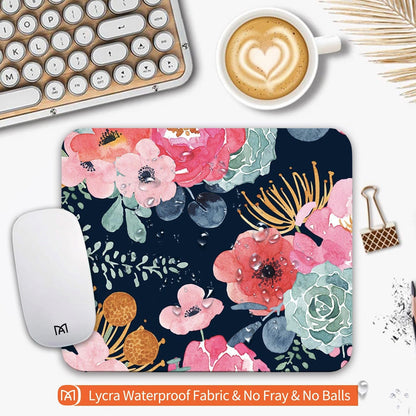 Square Mouse Pad Pink Flower, Personalized Premium-Textured Custom Mouse Mat Design, Washable Mousepad Cloth, Non-Slip Rubber Base Computer Mouse Pads for Wireless Mouse
