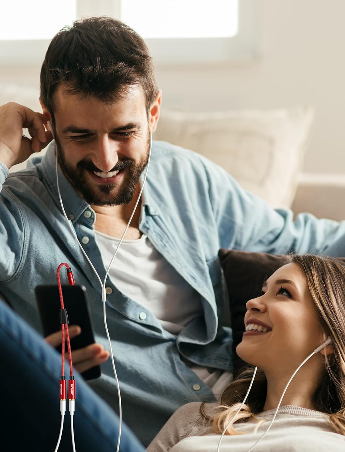 JSAUX Headphone Splitter [2pack] Audio Splitter 3.5mm Male TRS to 2 Dual 3.5mm Female Adapter Nylon-Braided [Red]