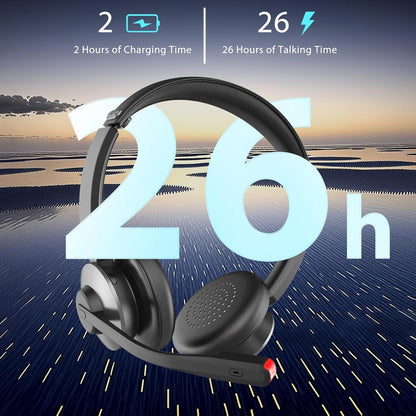 Wireless Headset with Mic for Work, Wireless Headphones with Mic (AI Noise Cancellation) & USB Dongle, 26+ Hrs Working Time, Bluetooth Headset with Mute for PC/Laptop/Office/Call Center/Zoom/Home