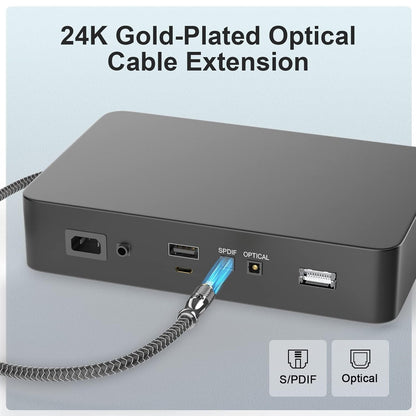 EMK Optical Cable Extension, 24K Gold-Plated Optical Audio Cable Toslink Female to Male Audio Extended Cable Compatible for Sound Bar,Home Theater (3 Feet/1M, Optic Extension, Silver2)