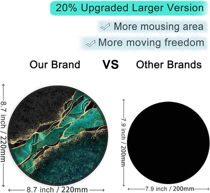 ITNRSIIET Round Mouse Pad with Stitched Edge Premium-Textured Waterproof Non-Slip Rubber Base Desktop Protection Mat Diameter 8.7 inches, Green Marble Gold