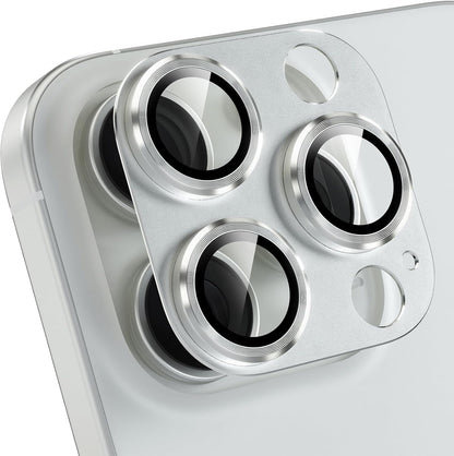 Choiche Compatible for iPhone 16 Pro/iPhone 16 Pro Max Camera Lens Protector, Bling Camera Cover with 9H Tempered Glass Lens Screen Protector Metal Ring Decoration Accessories(Silver)