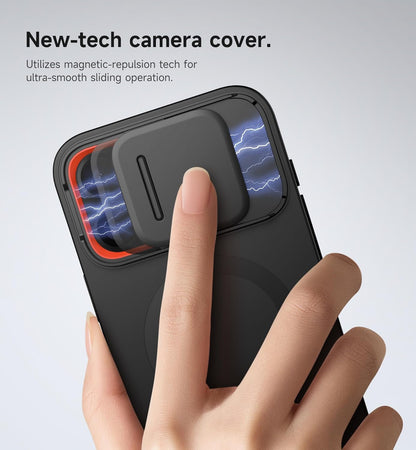 SURITCH for iPhone 16 Pro Max Case with Magnetic Camera Slide Cover and Adjustable Kickstand, Compatible with MagSafe, Shockproof Bumper Case Slim Protective Cover 6.9 Inch, Black