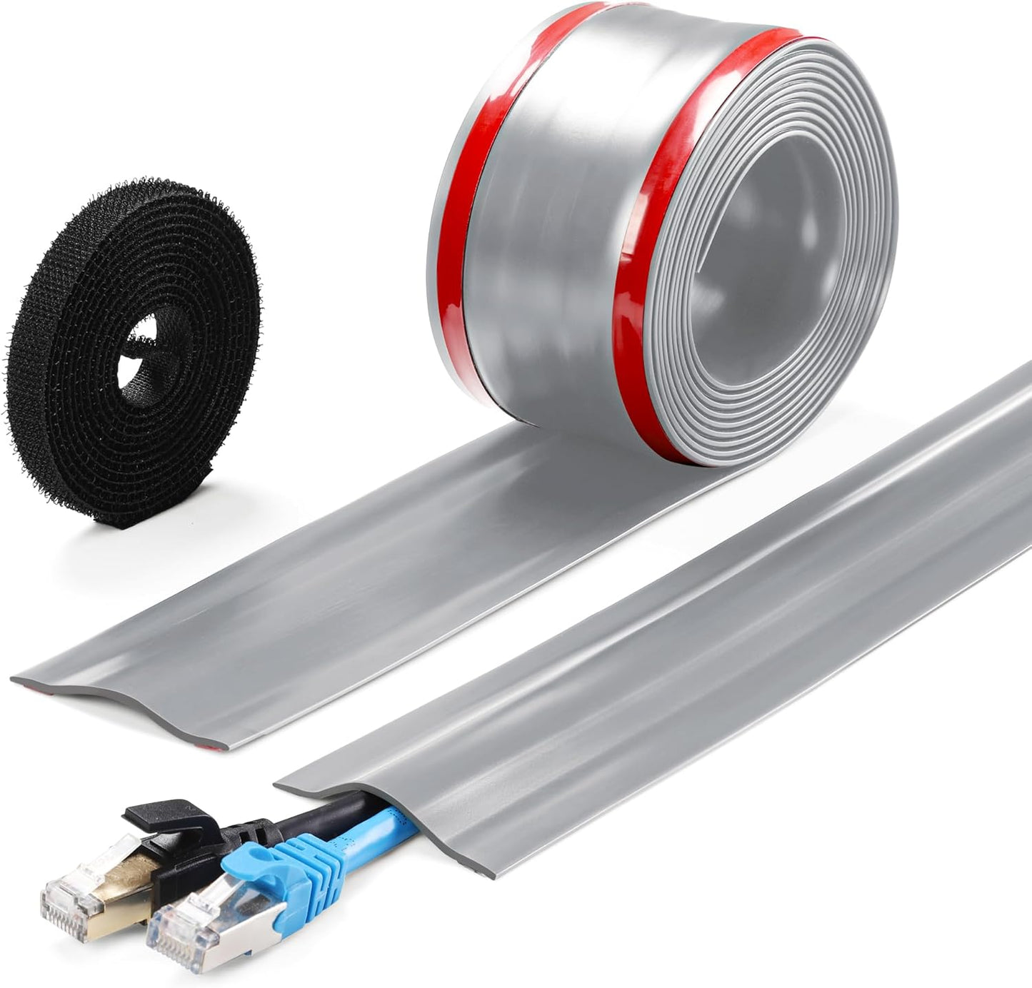 Soft PVC Cord Covers - 8.2ft Self-Adhesive Floor Cable Cover Cord Hider, Gray