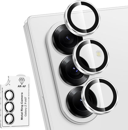 for Samsung Galaxy Z Fold 7 Camera Lens Protector, Individual Metal Ring Tempered Glass Lens Cover, [Strong Adsorption] Scratch Resistant Ultra-Thin HD Clear Lens Cover, 1 Set-Slivery Ring