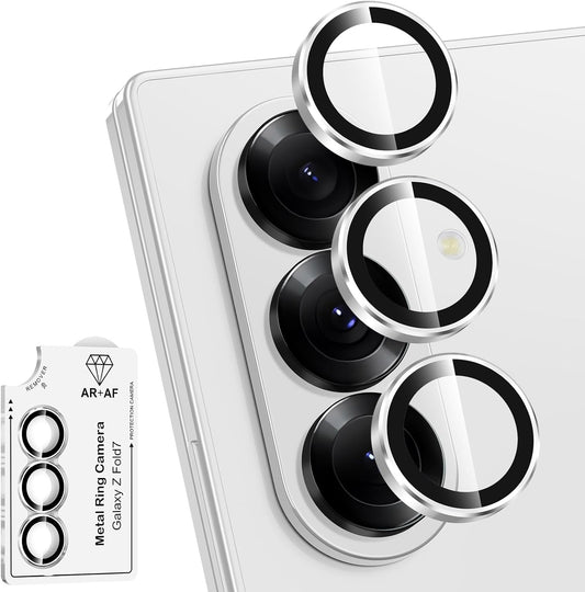 for Samsung Galaxy Z Fold 7 Camera Lens Protector, Individual Metal Ring Tempered Glass Lens Cover, [Strong Adsorption] Scratch Resistant Ultra-Thin HD Clear Lens Cover, 1 Set-Slivery Ring