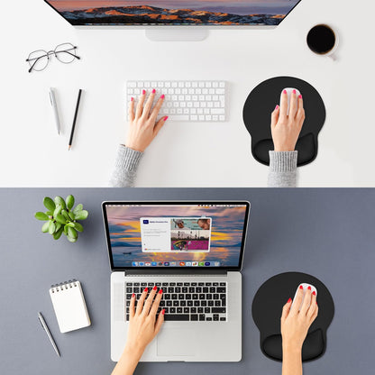 ITNRSIIET Ergonomic Mouse Pad with Wider Memory Foam Wrist Rest +17% - Curved Cushion Reduces Pressure 20%, Pain Relief, Non-Slip, Smooth, Cute Colors, 9.85 x 9 in, Black