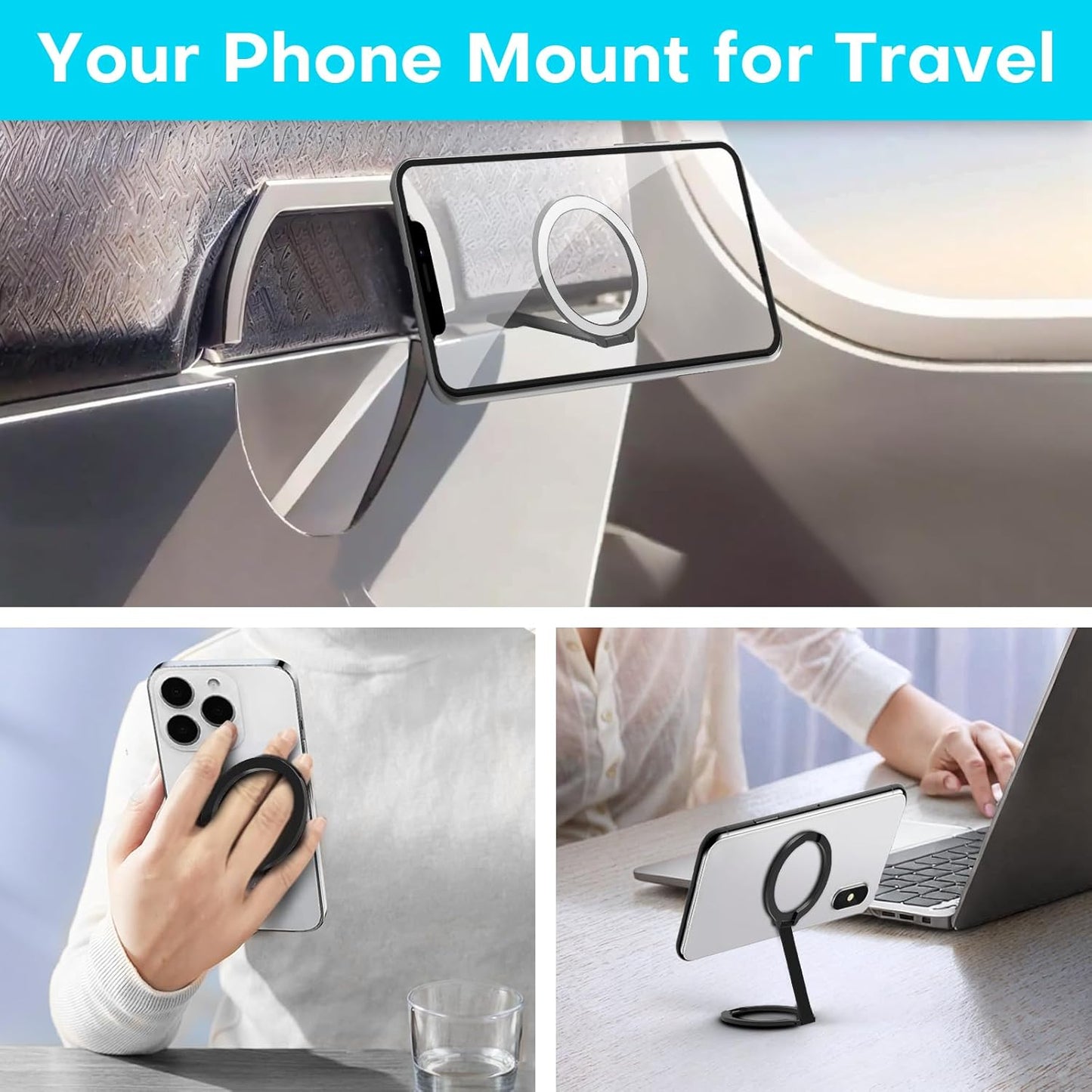 Mini Airplane Magnetic Phone Holder, MagSafe Compatible Magnetic Travel Phone Mount, Must-Have Flight Accessories, Travel Essentials