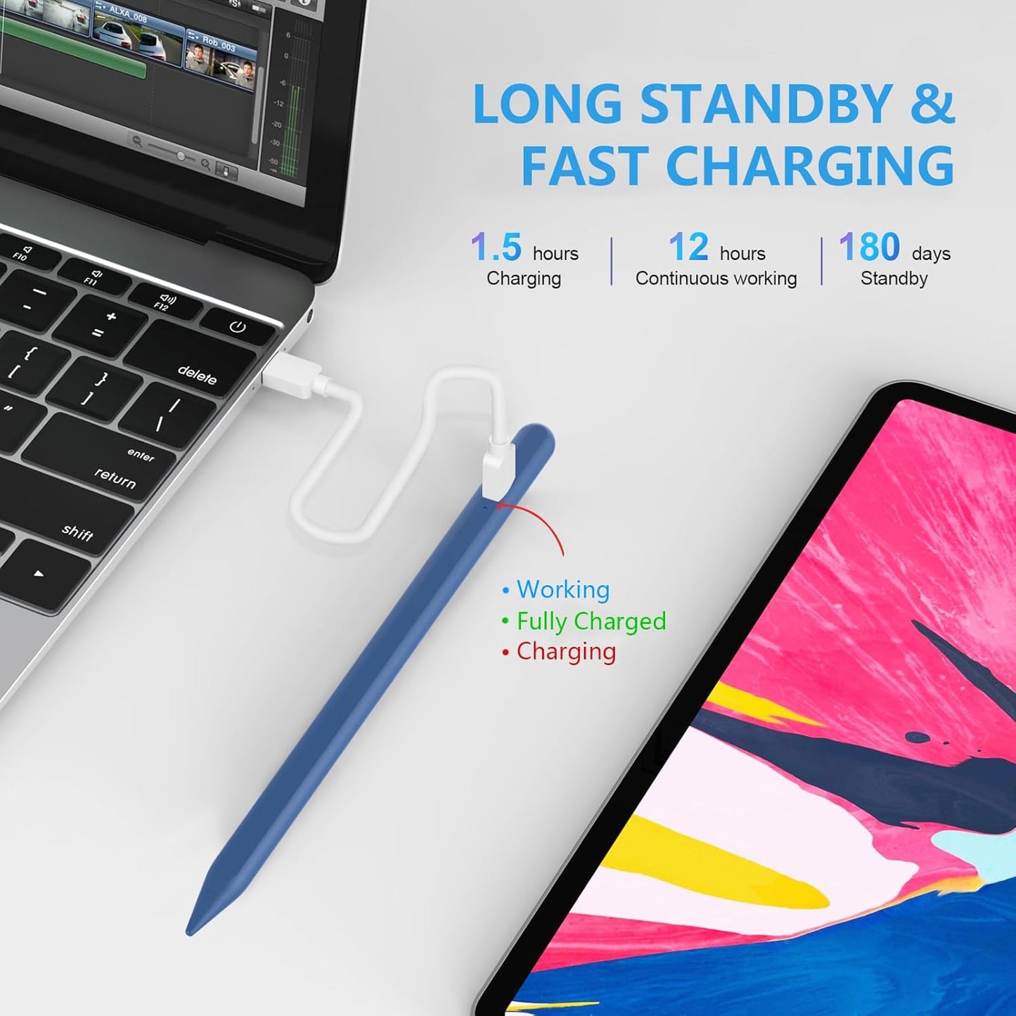 Stylus Pen for iPad 2018-2023 with Palm Rejection, Active Pencil for iPad 10th/9th/8th/7th/6th Gen, for iPad Pro 11/12.9 inch, for iPad Air 5th/4th/3th Gen, for iPad mini 6th/5th Gen (Navy Blue)