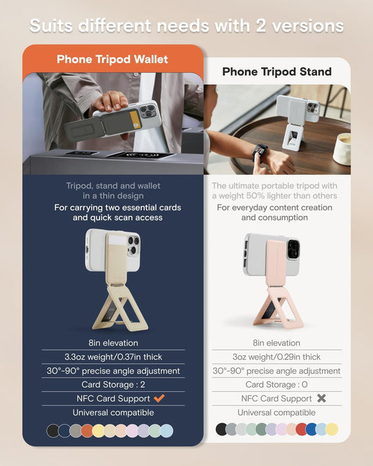 MOFT Phone Tripod Wallet for iPhone, Mulit-Angles, Portable Phone Stand, MOVAS Vegan Leather Magnetic Wallet, Strong Magnets, NFC Card Holder, Travel Essential, Earthen Beige (with Card Slot)