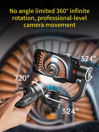 Gimbal Stabilizer for Smartphone, 3-Axis Industry-Standard Gimbal w/360°Rotation, Phone Stabilizer Built-in Extension Rod, Professional Gimbals w/Fill Light for iPhone/Android-Smart S2