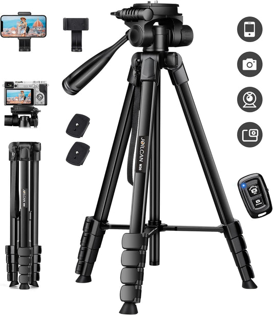 JOILCAN Phone Tripod, 68" Tripod for Phone Stand Video Recording Photos, Travel Floor Tripods Compatible with iPhone Canon Nikon DSLR, Cell Phone Tripods with Remote/Travel Bag