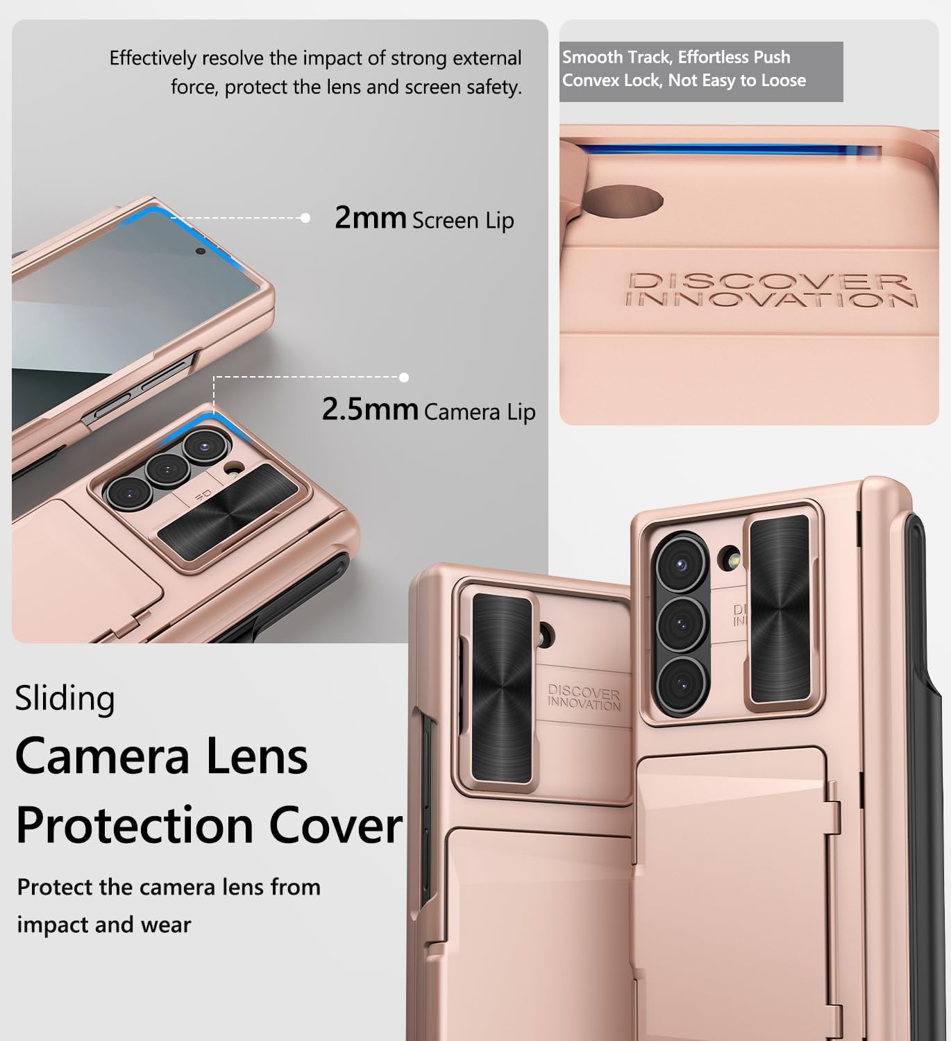 Vihibii for Samsung Galaxy Z Fold 6 Case with S Pen Holder & Card Holder & Slide Camera Cover & Screen Protector & Hinge Protection, Full Cover Shockproof Wallet Phone Case for Z Fold 6 5G, Rose Gold