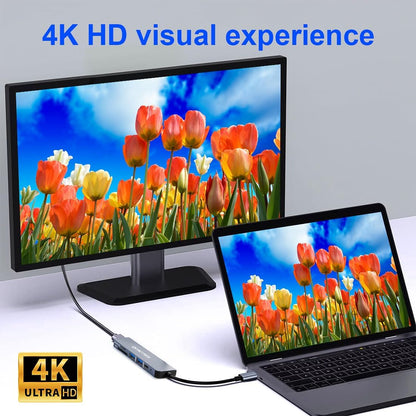 USB C Hub Multiport Adapter Dongle for MacBook Air 6 in 1 USB C to HDMI Multiport Adapter with 4K HDMI, 100W PD, USB 3.0, SD/TF Card Reader MacBook hdmi Adapter for MacBook Air/Pro, iPad, Dell XPS