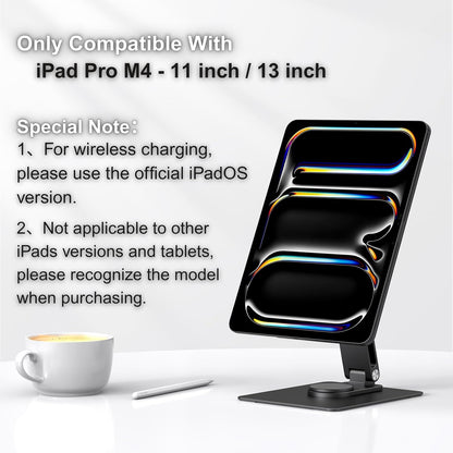 Magnetic iPad Pro M4 11-inch Stand with Wireless Charging 18W, 360° Rotating Aluminum Tablet Holder for iPad Pro M4 11-inch, Adjustable Desk Mount Series (M4-11inch)