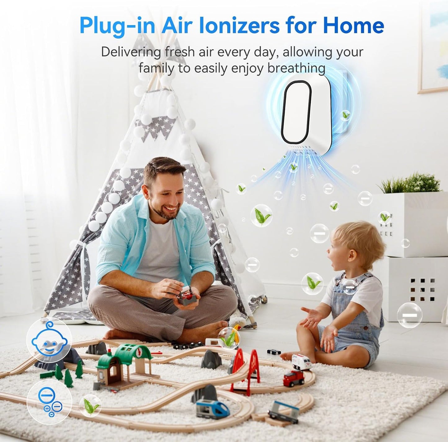 Plug In Ionizer Air Purifier With 4 Negative Ion Output Heads,Small Air Freshener With Backlight,Quiet and Energy-Saving, Ideal Air Cleaners for Home,Bedroom,Office,Living Room and Pet Room(3)