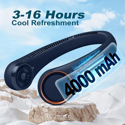 CIVPOWER Neck Fan: Portable Personal Neck Cooling Rechargeable Bladeless Fan - Hands Free 3 Speed 4000 mAh Battery USB Operated Wearable Headphone Design - for Men Women Outdoor Indoor (Dark Blue)