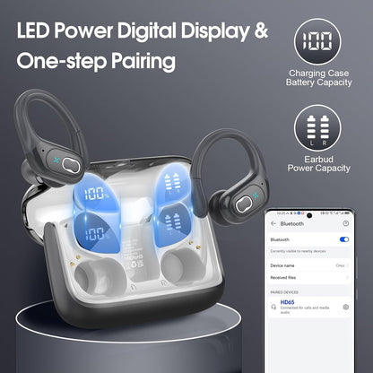 Wireless Earbuds 75hrs Bluetooth 5.4 Headphone Sport, 2025 Bluetooth Earbuds Stereo Deep Bass Over Ear Bud with Earhooks, ENC Noise Cancelling Mic, IPX7 Waterproof Earphone, Iron Gray