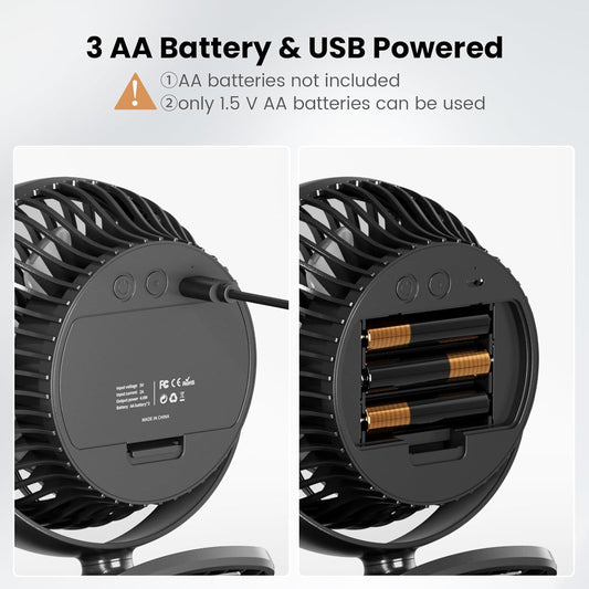 Shinebella AA Battery Powered Clip on Fan with 4-Speed, 5’’ Small Desk Fan with Aroma Function, USB Powered, 360°Rotation, Ultra Quiet, for Golf Cart, Stroller, Bedroom,Car(Batteries Not Included)