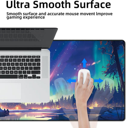 Galdas Gaming Mouse Pad XXL XL Large Long Extended Big Mousepad Non-Slip Rubber Keyboard Mouse Pad with Stitched Edges for Laptop Home Office (31.5x11.8x0.08 Inch) … (Aurora)