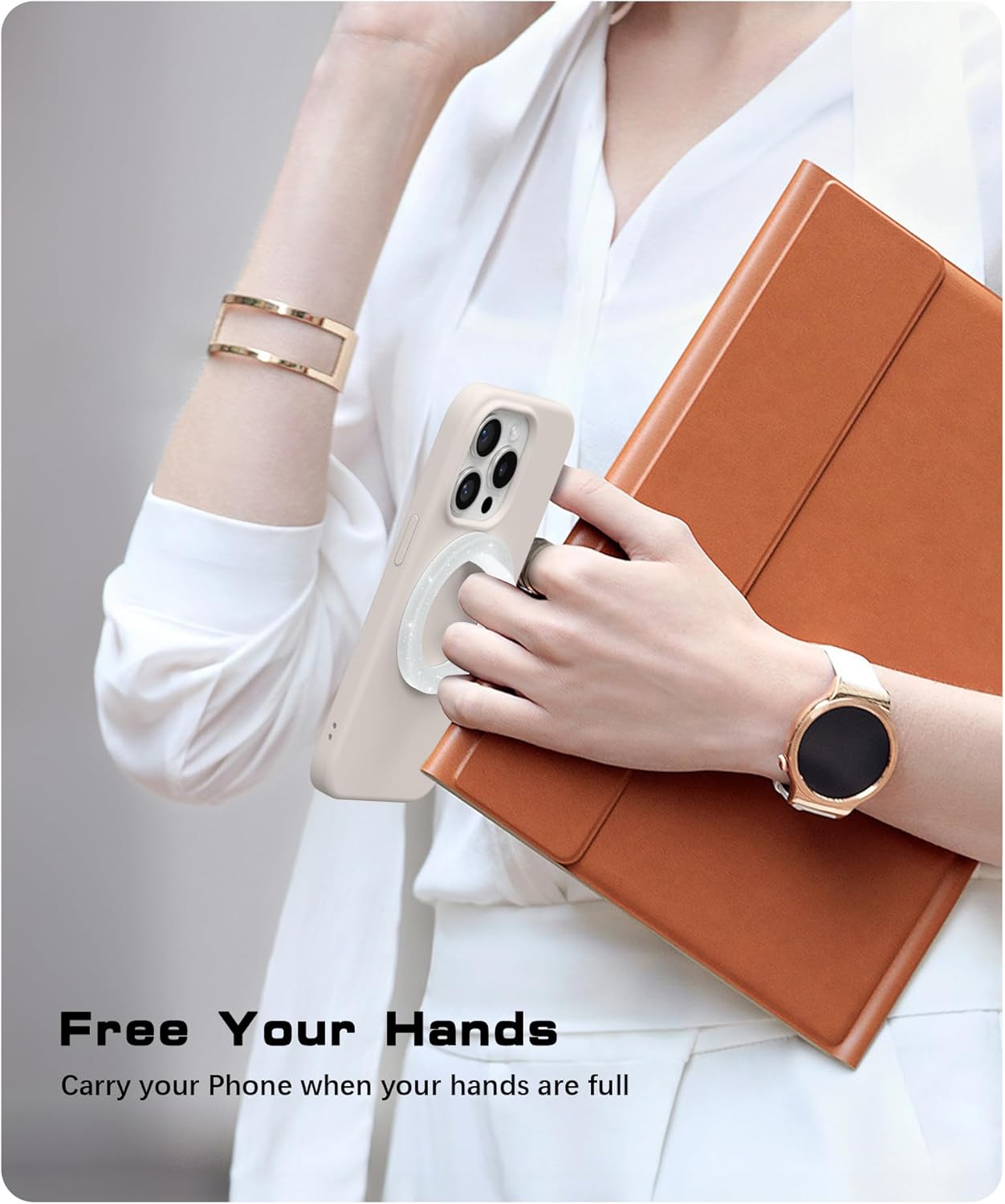 GONEZ Magnetic Phone Grip Compatible with MagSafe, Removable Silicone Loop Grip, Phone Ring Holder for Back of Phone for iPhone 16/15/14/13/12 Series, Glitter White