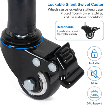 Laptop Tripod on Wheels with 2 Shelves, Portable Projector Floor Stand Adjustable Height 25.9 to 51.8 Inch with Phone Holder