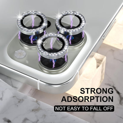 Choiche Compatible for iPhone 16 Pro/iPhone 16 Pro Max Camera Lens Protector Bling, 9H Tempered Glass Camera Cover Screen Protector Metal Ring Decoration Accessories (Diamond-Silver)