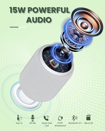 NOTABRICK Bluetooth Speakers,Portable Wireless Speaker with 15W Stereo Sound, IPX6 Waterproof Shower Speaker, Dual Pairs, Portable Speaker for Party Beach Camping