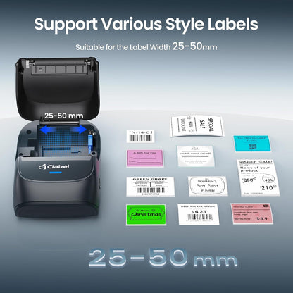 CLABEL Thermal Label Maker Machine: 221B Bluetooth Label Maker Machine with Tape Mini Sticker Printer Barcode Printer Compatible with Smartphone with 1 Roll 40x30mm Label (Blue)