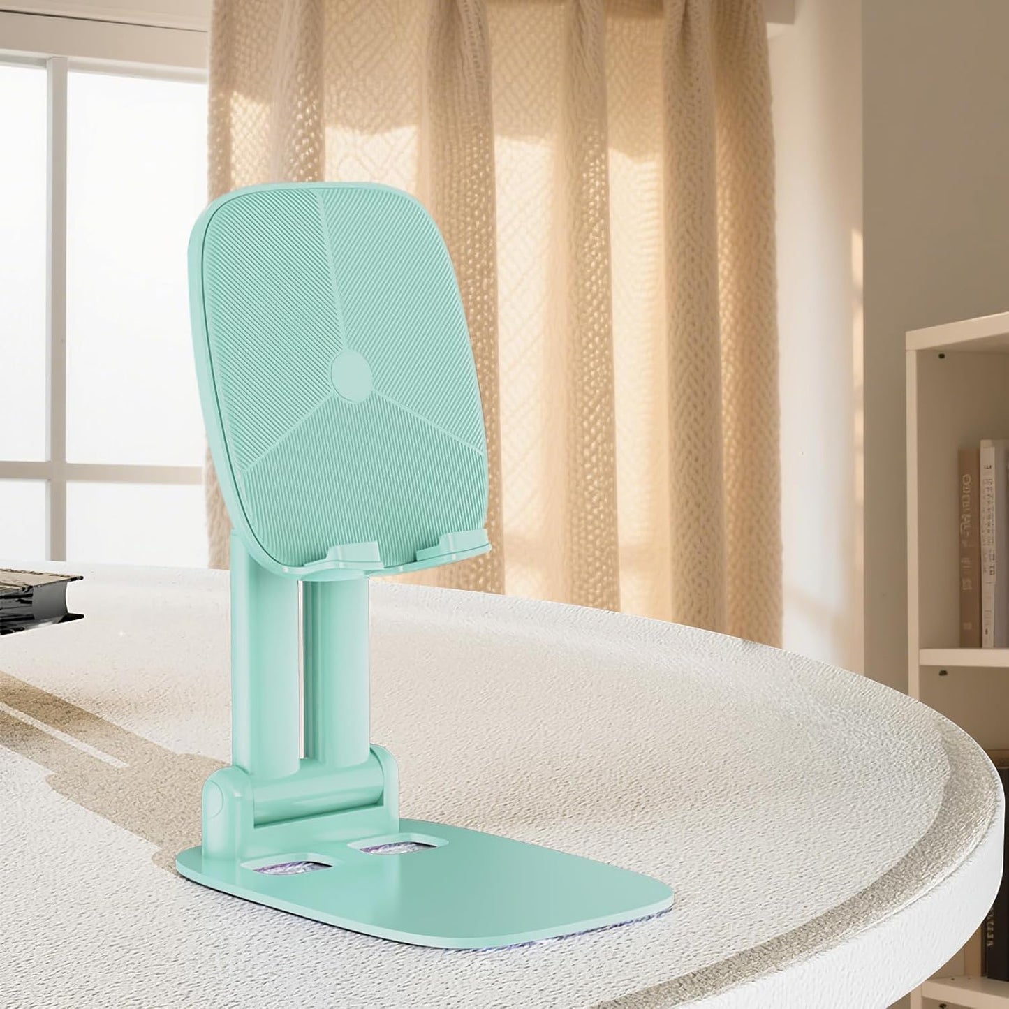 DEERLAMN Cell Phone Stand for Desk,Height Adjustable Cell Phone Holder Portable Desktop Stand, Travel Home Office Desk Accessories Compatible with iPhone 16/15/14/13/12/11 All Smartphone - Light Green