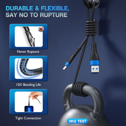 OIITH MFi Certified for iPhone Charger Cable 3 Pack 6 Ft, Long for Lightning Charging Cord, Fast 2.4A for iPhone USB Cord Compatible with iPhone12/11/XS/Max/XR/X/8/8P/7P/6/iPad - Blue