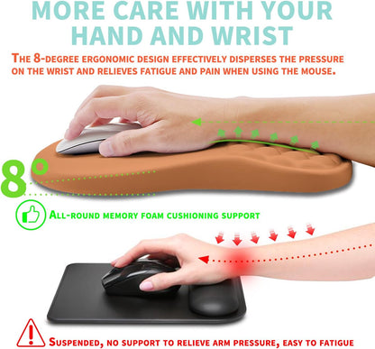 Ergonomic Mouse Pad Wrist Support with Memory Foam Massage Bulge, Carpal Tunnel Pain Relief Mousepad Wrist Rest for Mouse(12x8 inch, Sandy Brown)