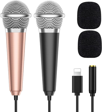 2PCS Mini Microphone for iPhone iPad Small ASMR Tiny Microphone for Voice Video Recording Singing, Vlogging, YouTube Two Mics Rose Golden and Black