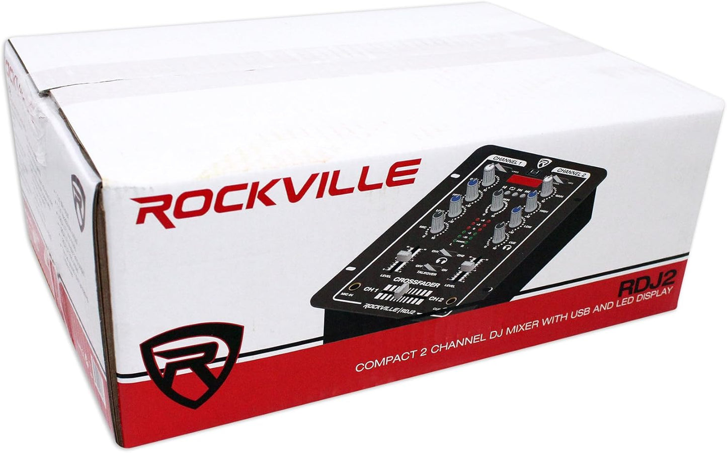 Rockville RDJ2 2-Channel DJ Mixer USB Playback, Cue Monitor, Talkover, 4 Line Inputs, Compact, Portable, for Beginner DJs and Small Events