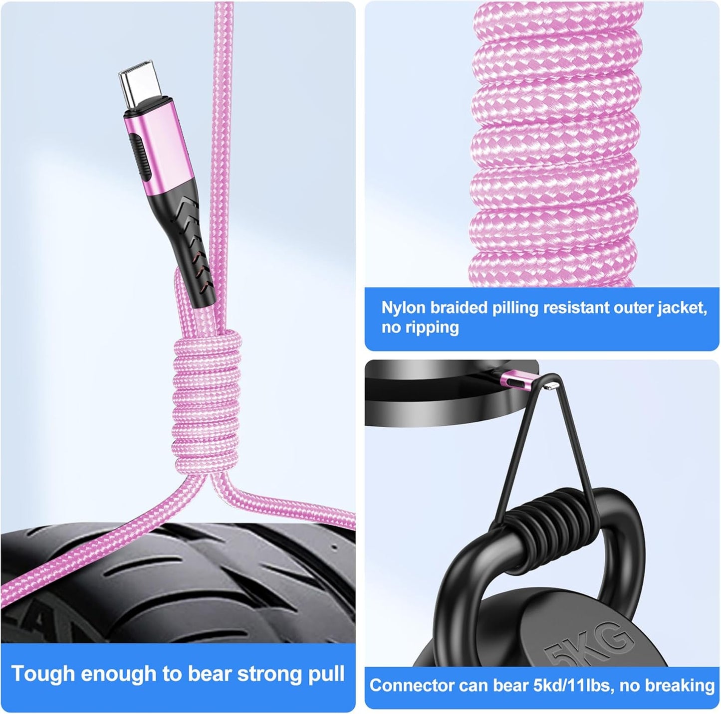 Durcord 2Pack 3ft USB A to USB C Cable, USB Type C Cord Cable for Android Phone Pad Laptop, Type C Charger Braided Compatible with iPhone 15 Pro/Plus/Max/Android/Phone/Pad-Rose Gold