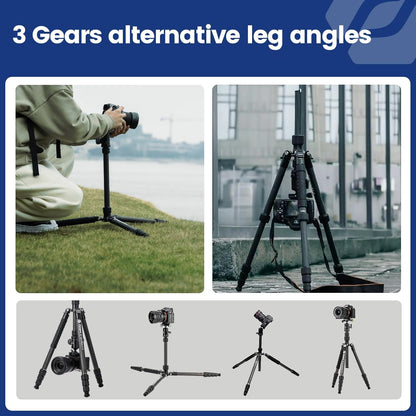 Fotopro 73" Carbon Fiber Tripod for Camera, Compact Travel Tripod with Ball Head, Detachable Monopod with Quick Release Plate and Camera Bag, Load up to 22lbs/10KG