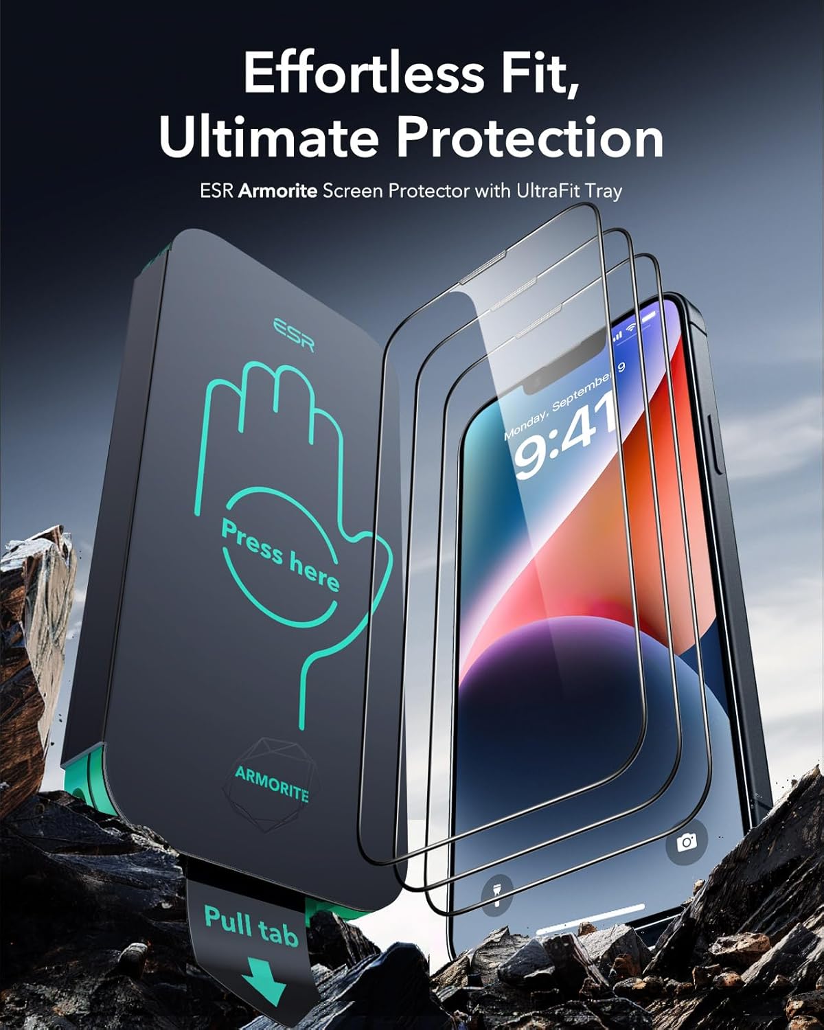 ESR 3 Pack 9H+ Glass for iPhone 13 Pro Max/iPhone 14 Plus Screen Protector, [Military Grade Shatterproof & Longest Durable] Armorite Ultra-tough Full Coverage Tempered Glass with UltraFit Tray