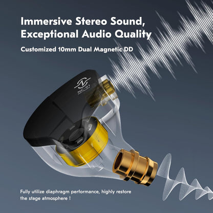 CCZ NC01 Gospel Gaming Earbuds, Stereo Sound in Ear Monitor Headphones Wired, Customized Dual Magnetic DD IEMS Earphone with Detachable Tangle-Free Cable PC Cavity for Computer(without mic,Dark Black)