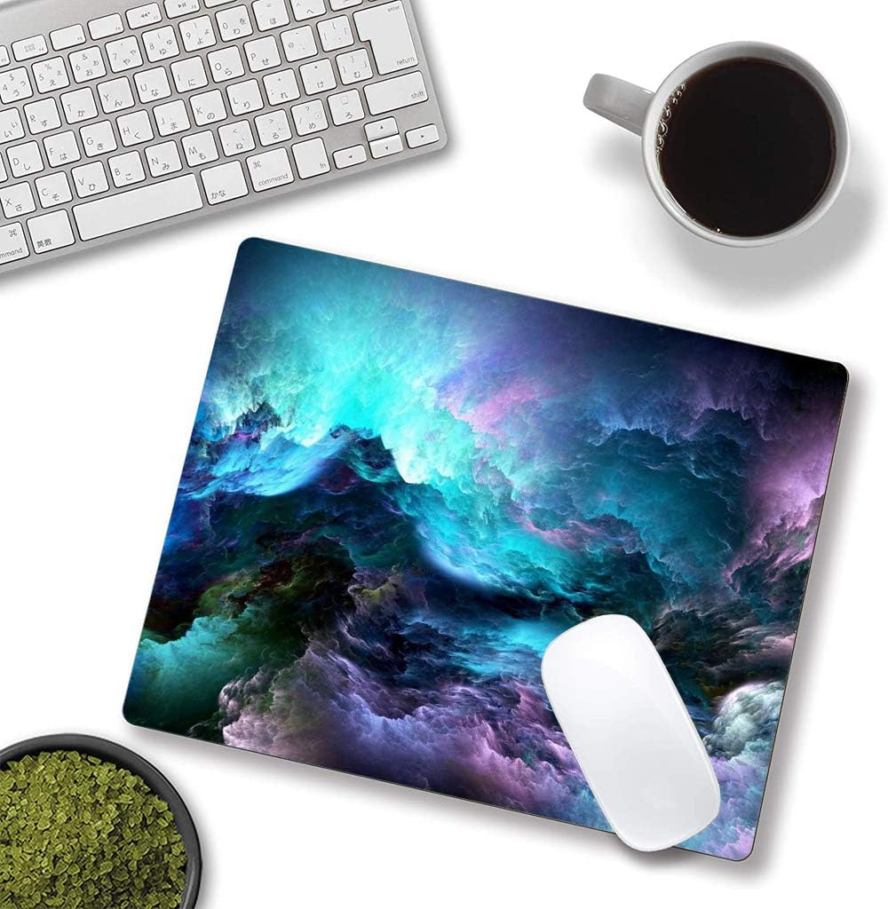 Rainbow Cloud Mouse Pad, Modern Pretty Space Gaming Mouse Mat - Square, Waterproof, Non-Slip Rubber Base - 9.5"x7.9"x0.12" Inch - For Office, Home, Laptop, Travel
