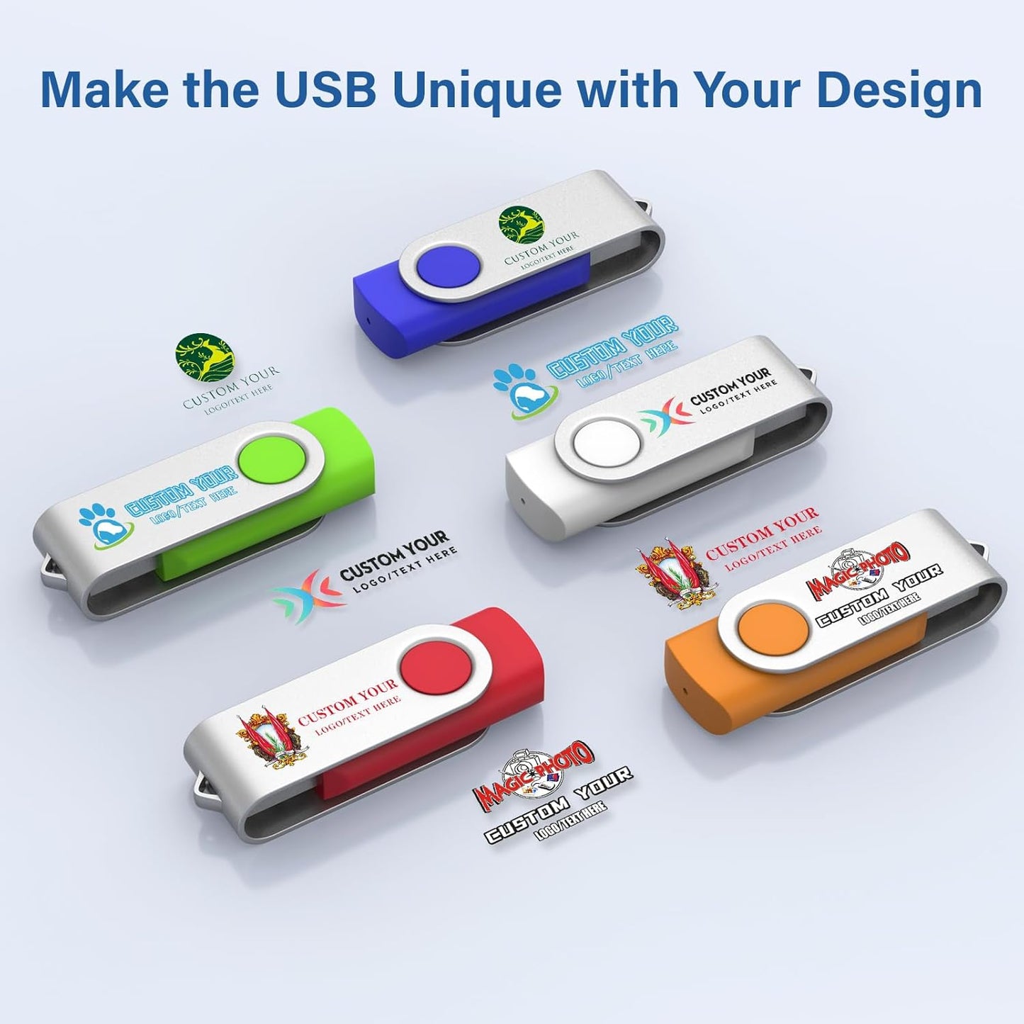 Personalized Flash Drives 512MB, Wooolken Customizable USB 2.0 Thumb Drives 10/20/50/100 Pack, Logo Memory Stick Custom Flash Drive Engraved Logo (Mixcolors)